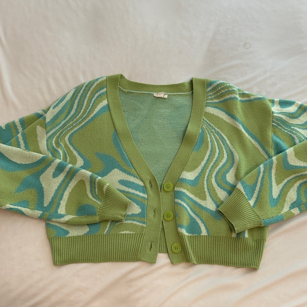 Garage Green and Blue Swirl Cardigan (Medium)